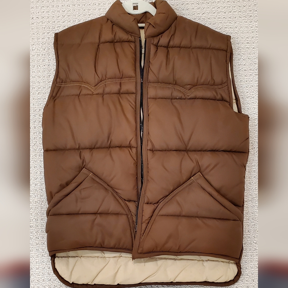 Stearns Vtg Brown Western Weather Resistant Puffer Insolated Zip-Up Vest Mn Med